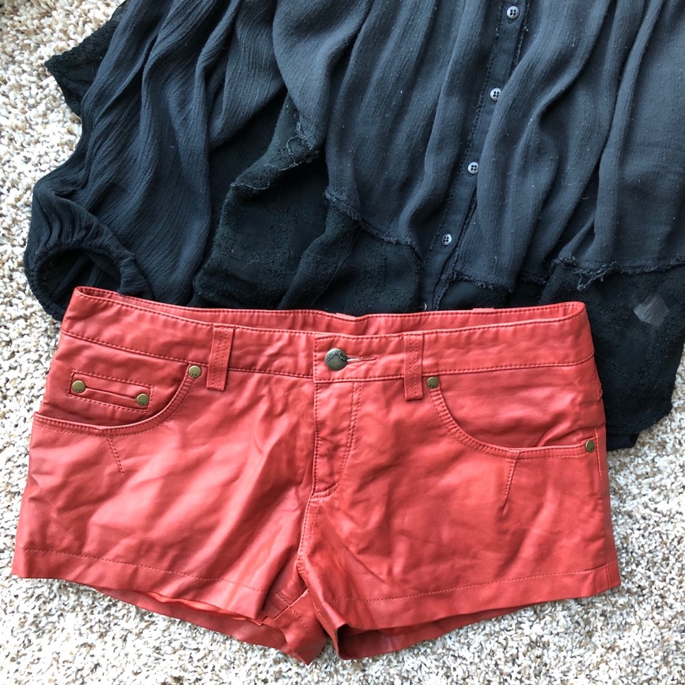Free People Red vegan leather shorts